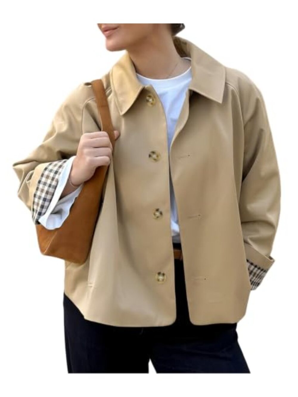 Women's Cropped Trench Coat Single Breasted Lightweight Fall Jacket